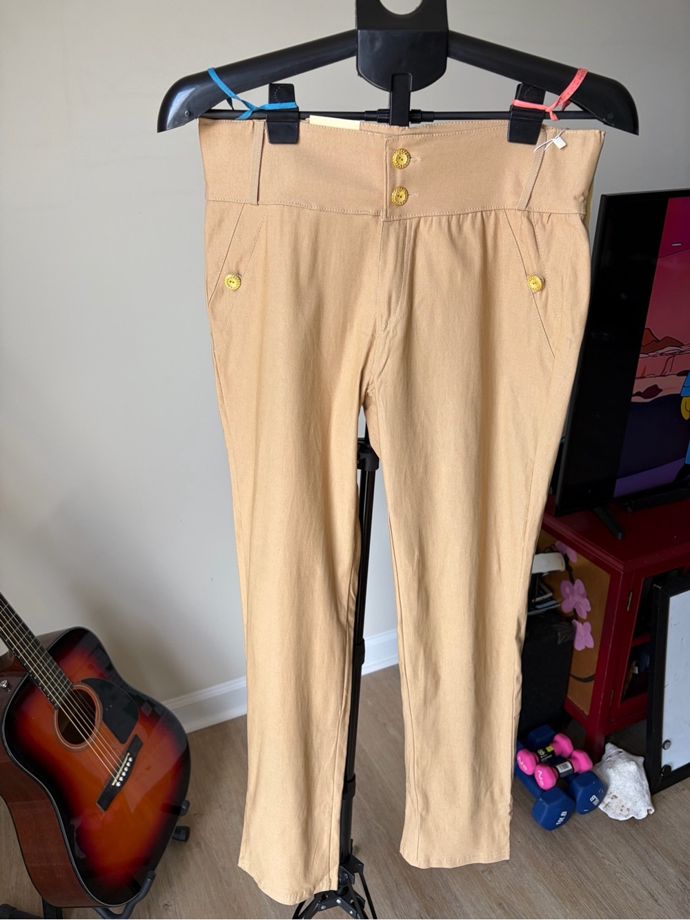 NWT Kress Camel Tan Trousers Gold Button Detail Size 15/16